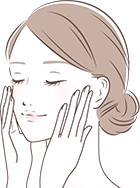 手のひらで頬を包み込む女性のイラスト